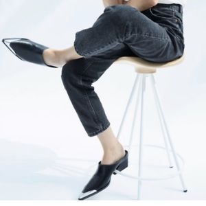 Zara silver metal tipped leather mules